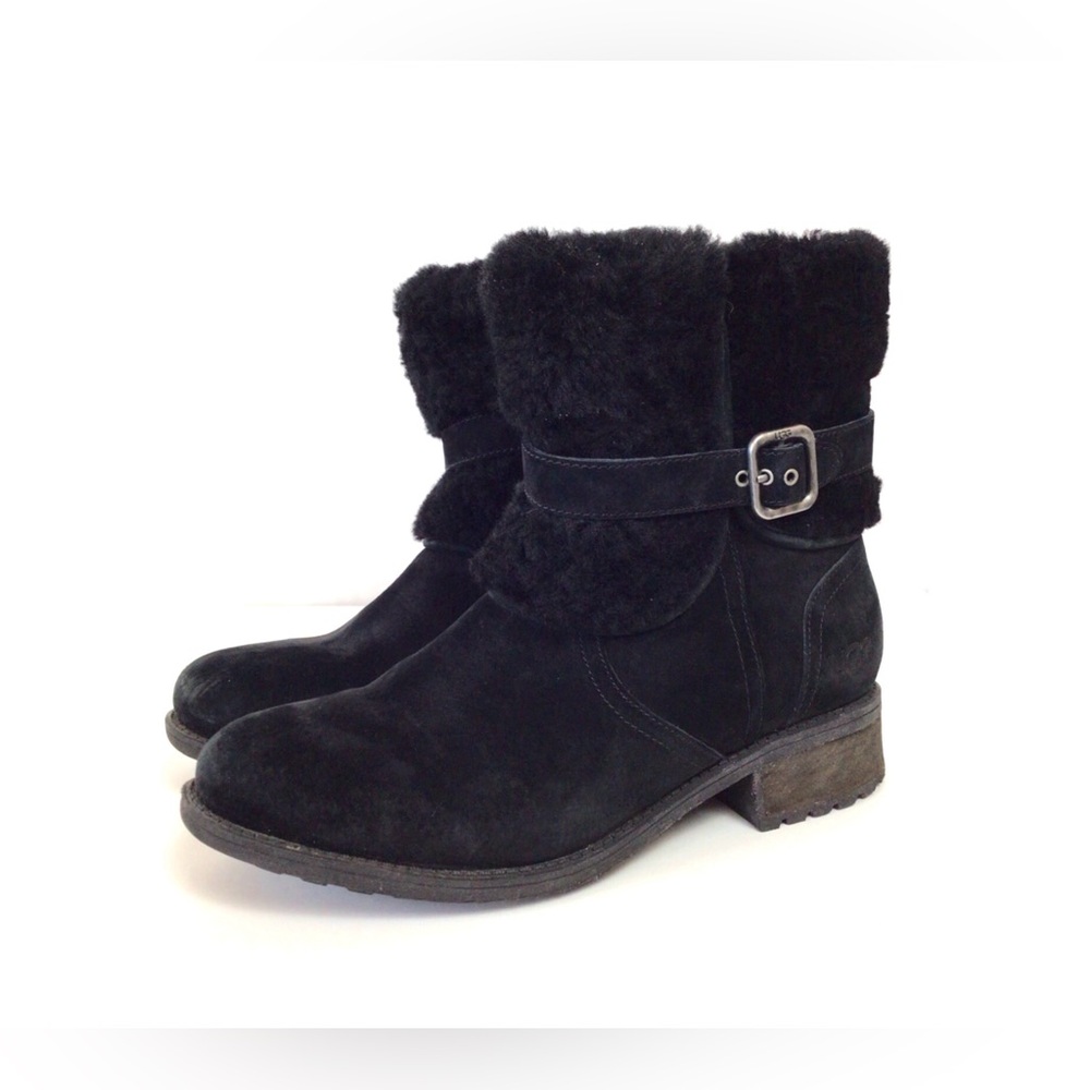UGG Black Suede Shearling Side Zip Boots
